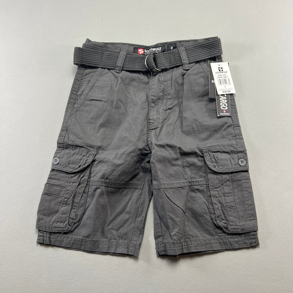 Southpole Cargo Shorts Boys 8 Dark Gray Ripstop Cotton Belted Utility Outdoor